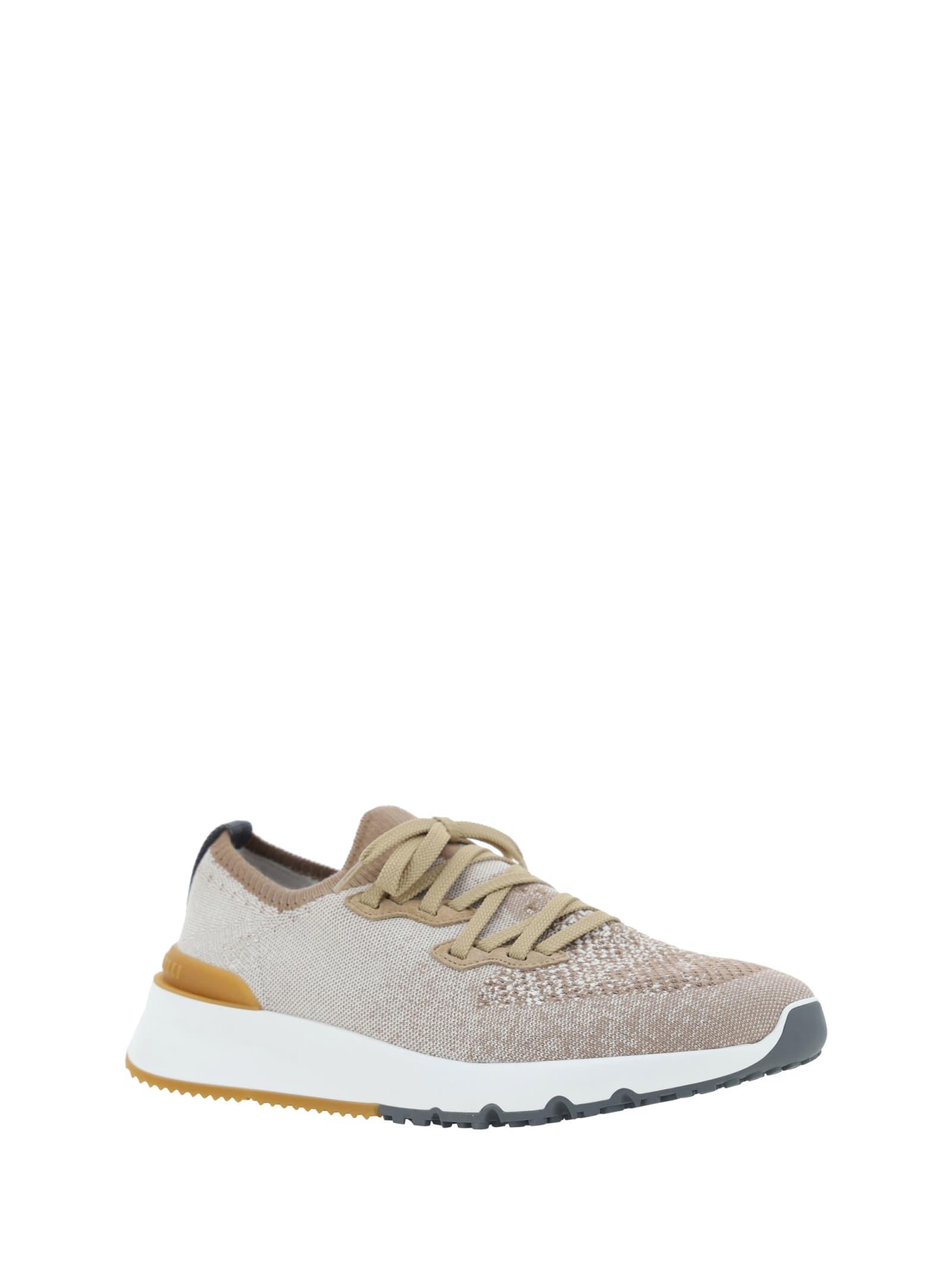 Sneakers With Mesh Inserts In Brown Product Image