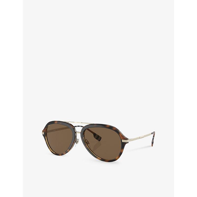 BURBERRY Mens Brown Be4377 Jude Pilot-frame Tortoiseshell Acetate Sunglasses In Dark Brown Product Image