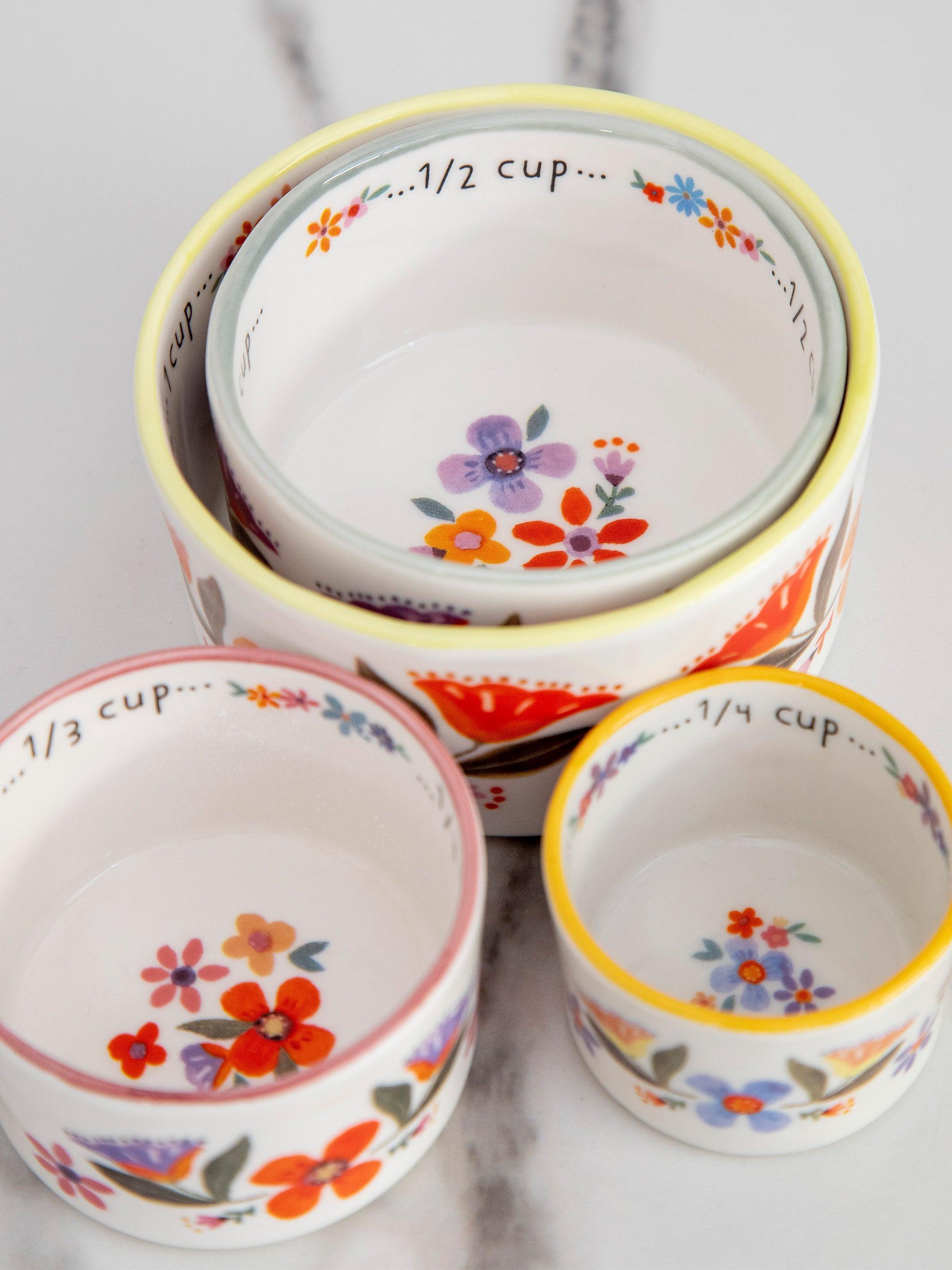 Ceramic Nesting Measuring Cups - Rainbow Floral Product Image