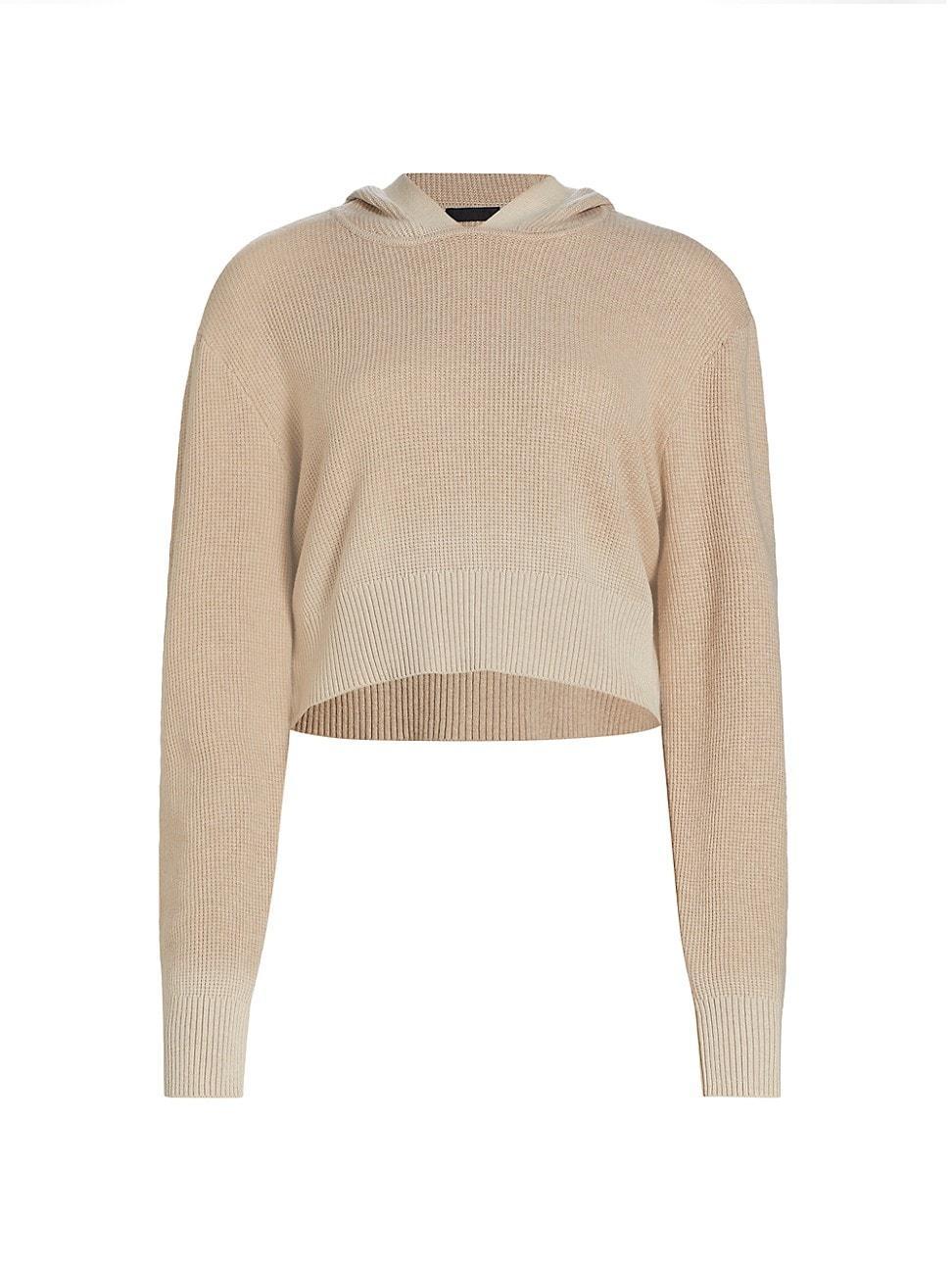 Womens Cotton & Cashmere-Blend Cropped Hoodie Product Image