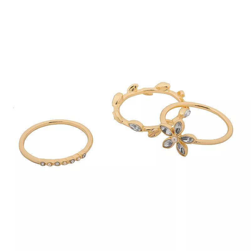 LC Lauren Conrad Gold Tone Floral Stacking Ring Set - Size 9, Womens, Clear Product Image