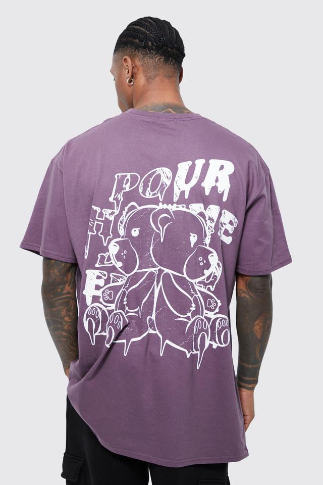 Mens Purple Oversized Teddy Graphic T-shirt, Purple Product Image