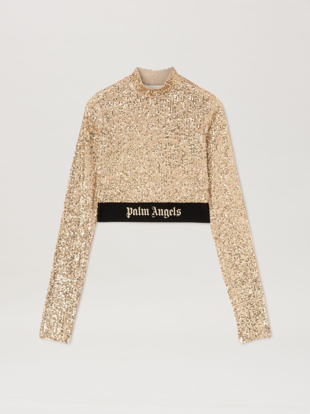 Logo Tape Sequins Top in gold  - Palm Angels® Official  Product Image