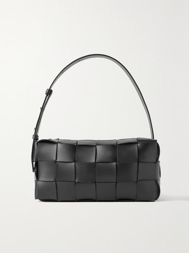 BOTTEGA VENETA Cassette Intrecciato Leather Shoulder Bag In Black Product Image