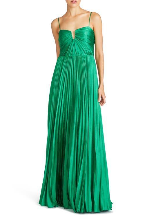 ML Monique Lhuillier Helena Pleated Satin Gown Product Image