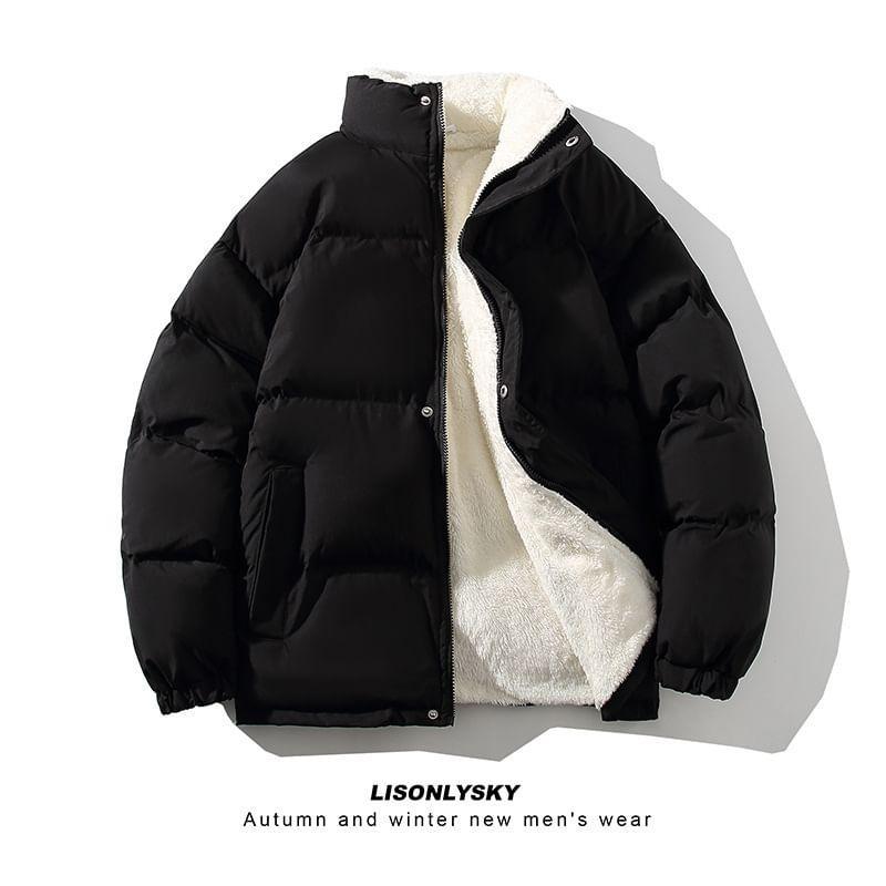 Stand Collar Two Tone Zip Puffer Jacket Product Image