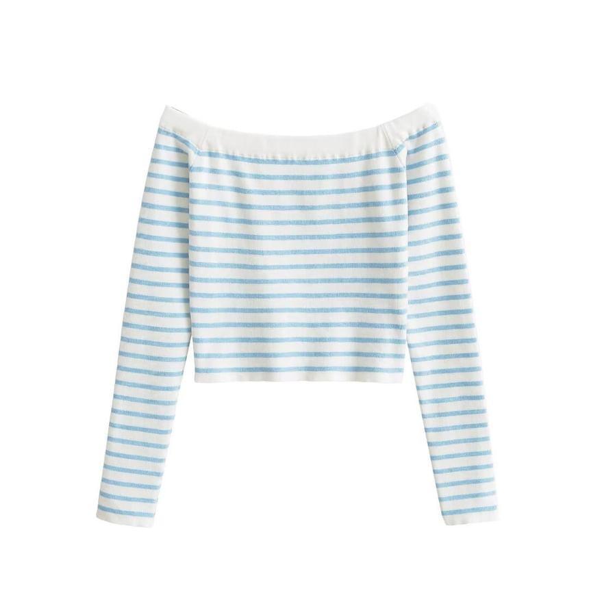 Long Sleeve Off Shoulder Striped Knit Top Product Image