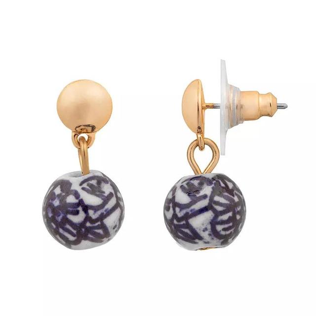 LC Lauren Conrad Gold Tone Ceramic Floral Bead Nickel Free Drop Earrings, Womens Product Image