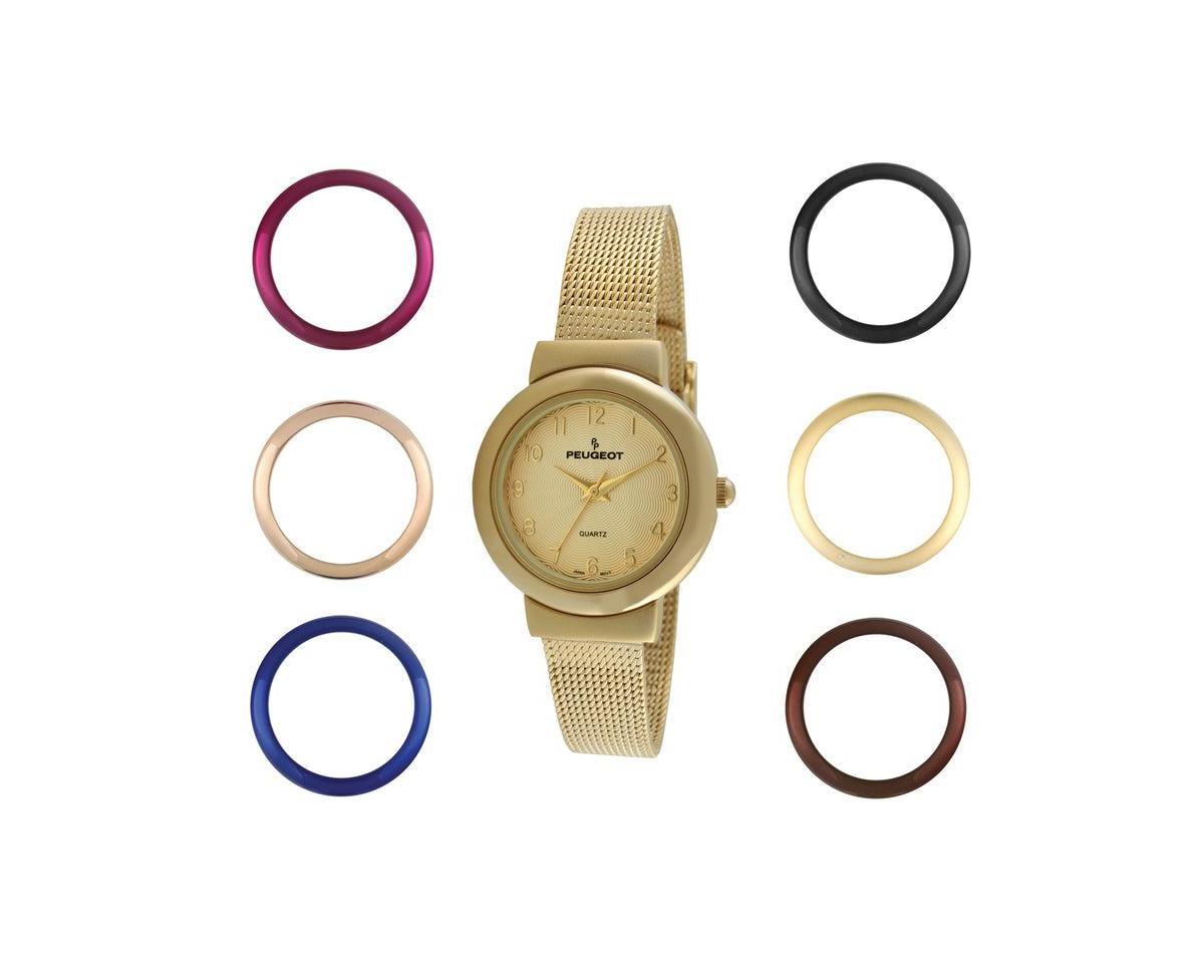 Peugeot Womens Gold Watch Gift Set with 7 Changeable Bezels Product Image