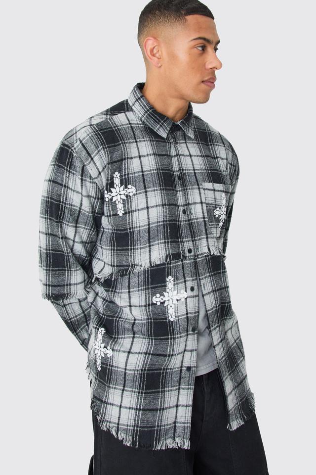 Oversized Layered Print Check Shirt | boohooMAN USA Product Image