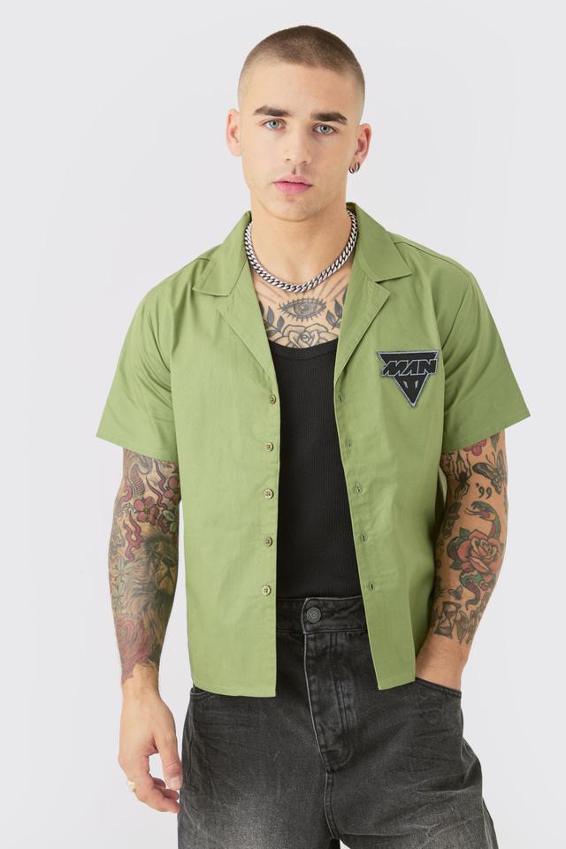 Boxy Short Sleeve Moto Poplin Shirt | boohooMAN USA Product Image