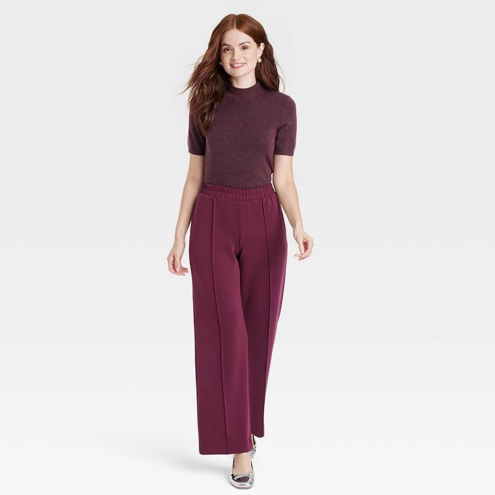 Womens High-Rise Straight Leg Pull-On Pants - A New Day Burgundy L Product Image