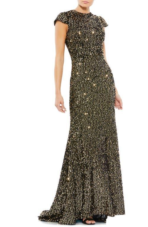 Womens Metallic Cap-Sleeve Gown Product Image