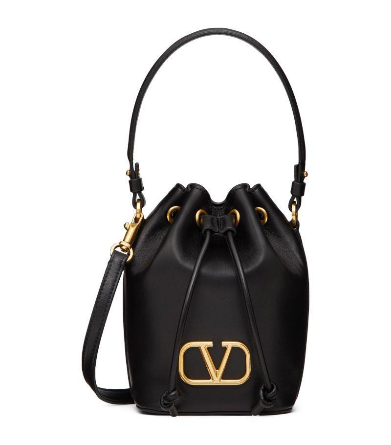 Vlogo Signature Mini Leather Bucket Bag In Nero Product Image