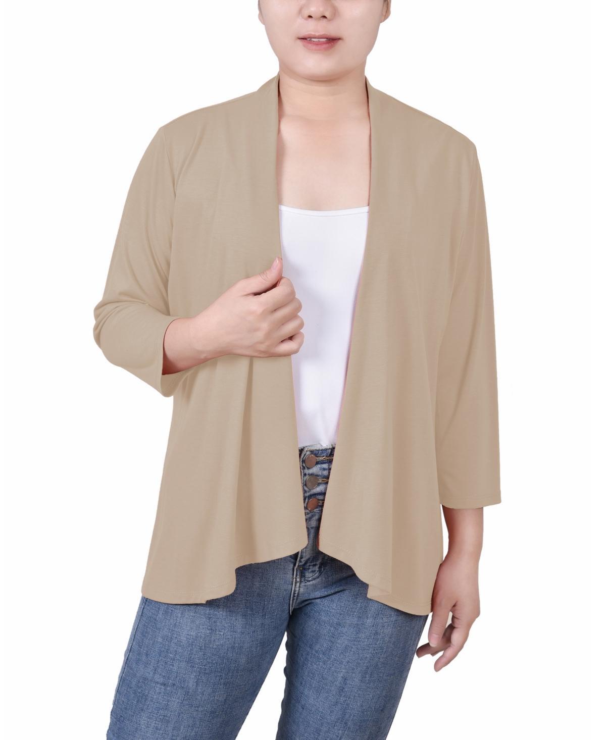 NY Collection Womens Solid 3/4 Sleeve Cardigan -OIL GREEN Product Image