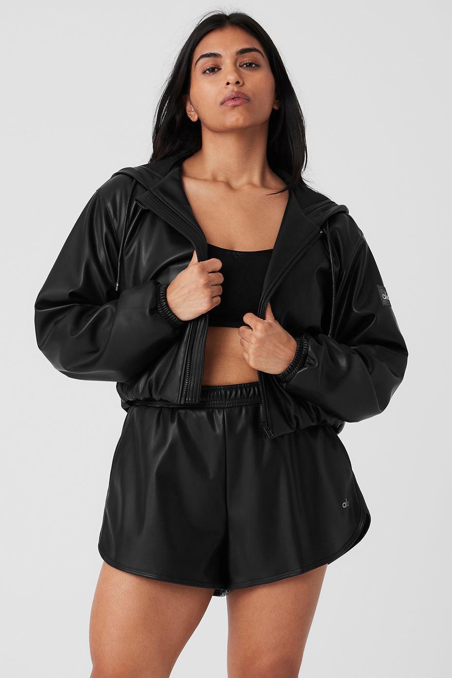 Faux Leather Power Hour Full Zip Cropped Jacket - Black Product Image