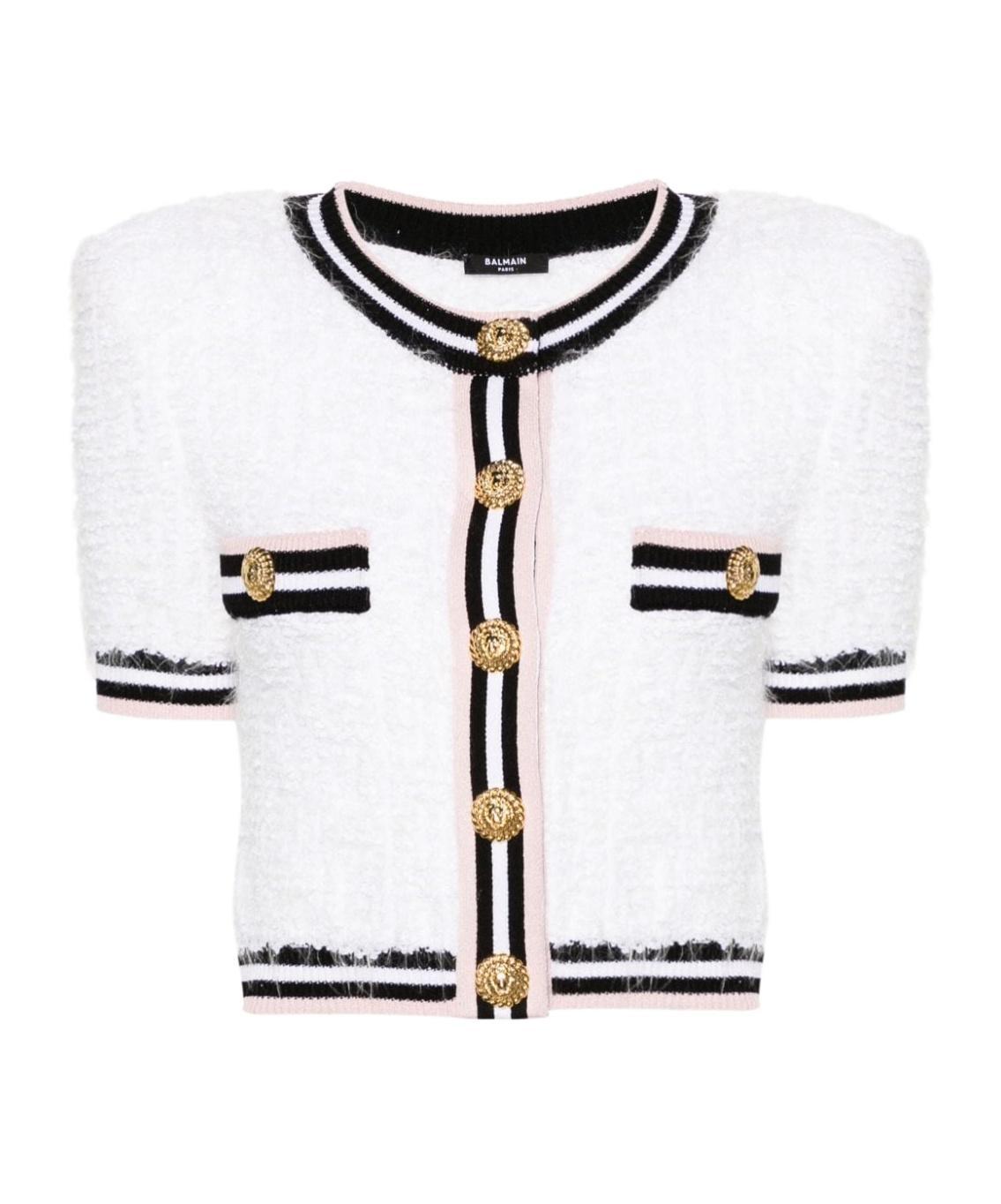 BALMAIN Maze-monogram Bouclé Cardigan In White Product Image