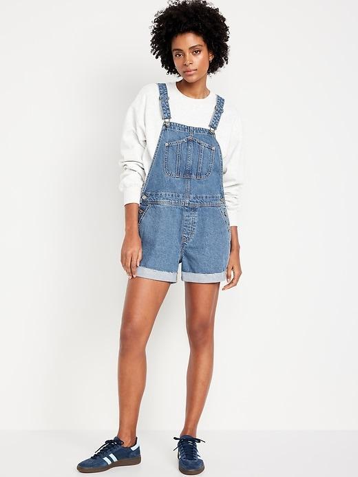 Slouchy Jean Cut-Off Overalls -- 3.5-inch inseam Product Image