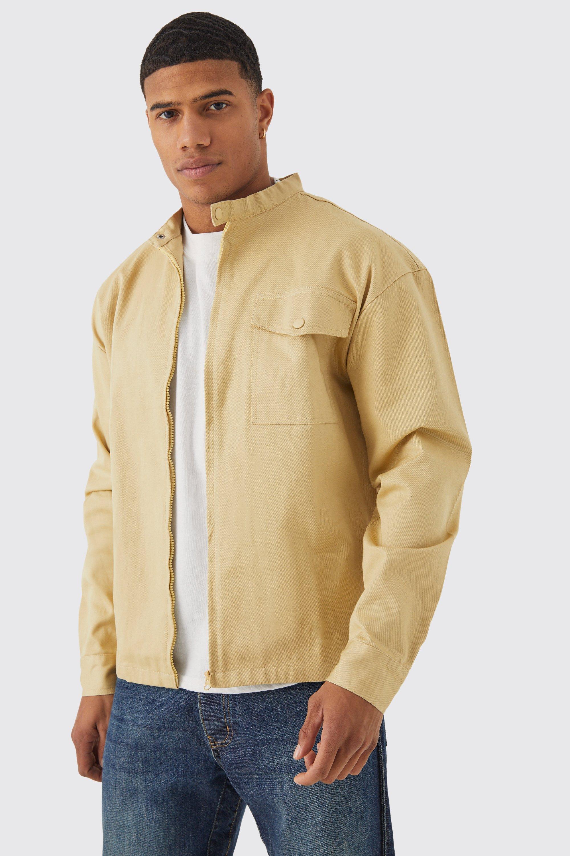 Boxy Moto Neck Twill Overshirt | boohooMAN USA Product Image