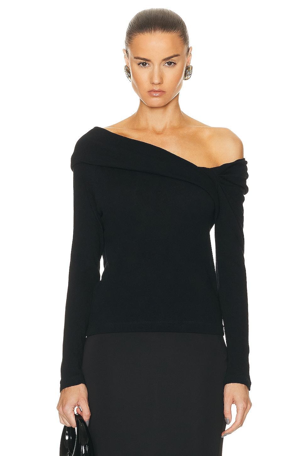 Enza Costa Cashmere One Shoulder Top Black. (also in L, M, S, XS). product image