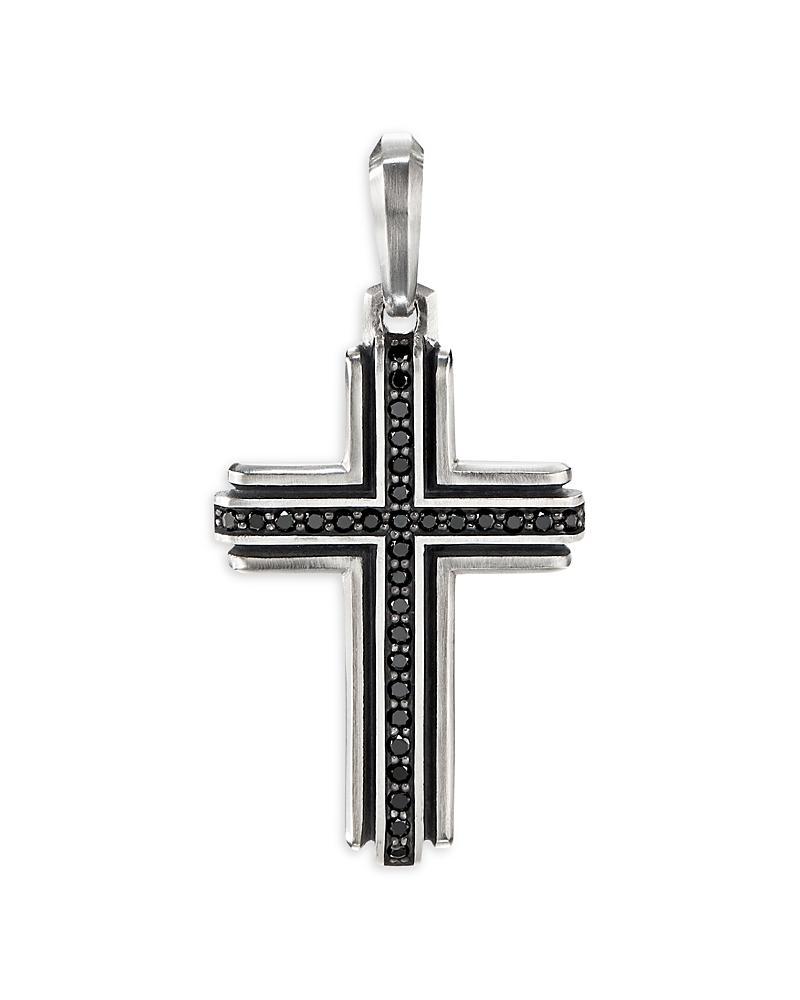 Mens Pav Black Diamond Sterling Silver Deco Cross Pendant Product Image