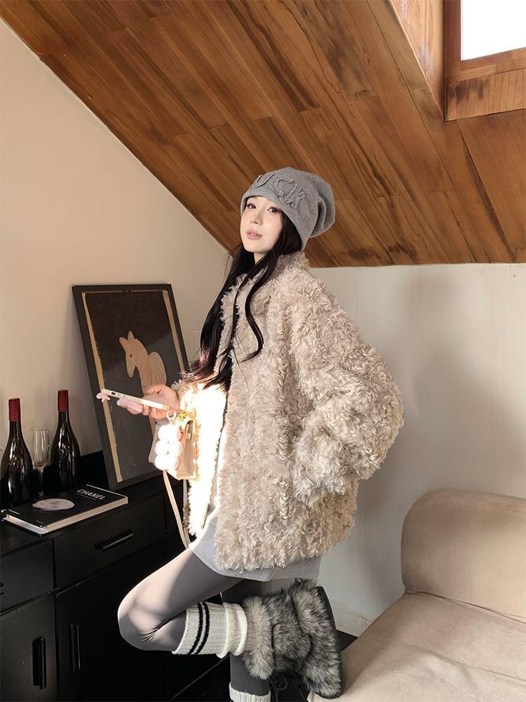 Collared Plain Fluffy Oversized Jacket product image