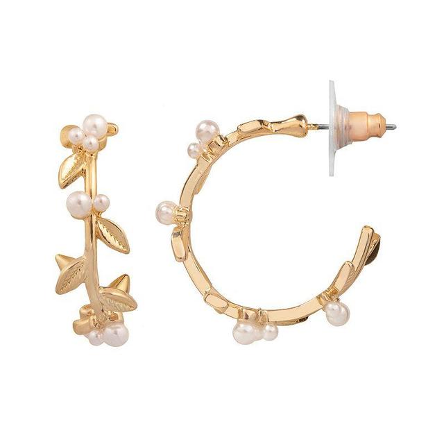 LC Lauren Conrad Gold Tone Simulated Pearl Vine Hoop Earrings, Womens Product Image