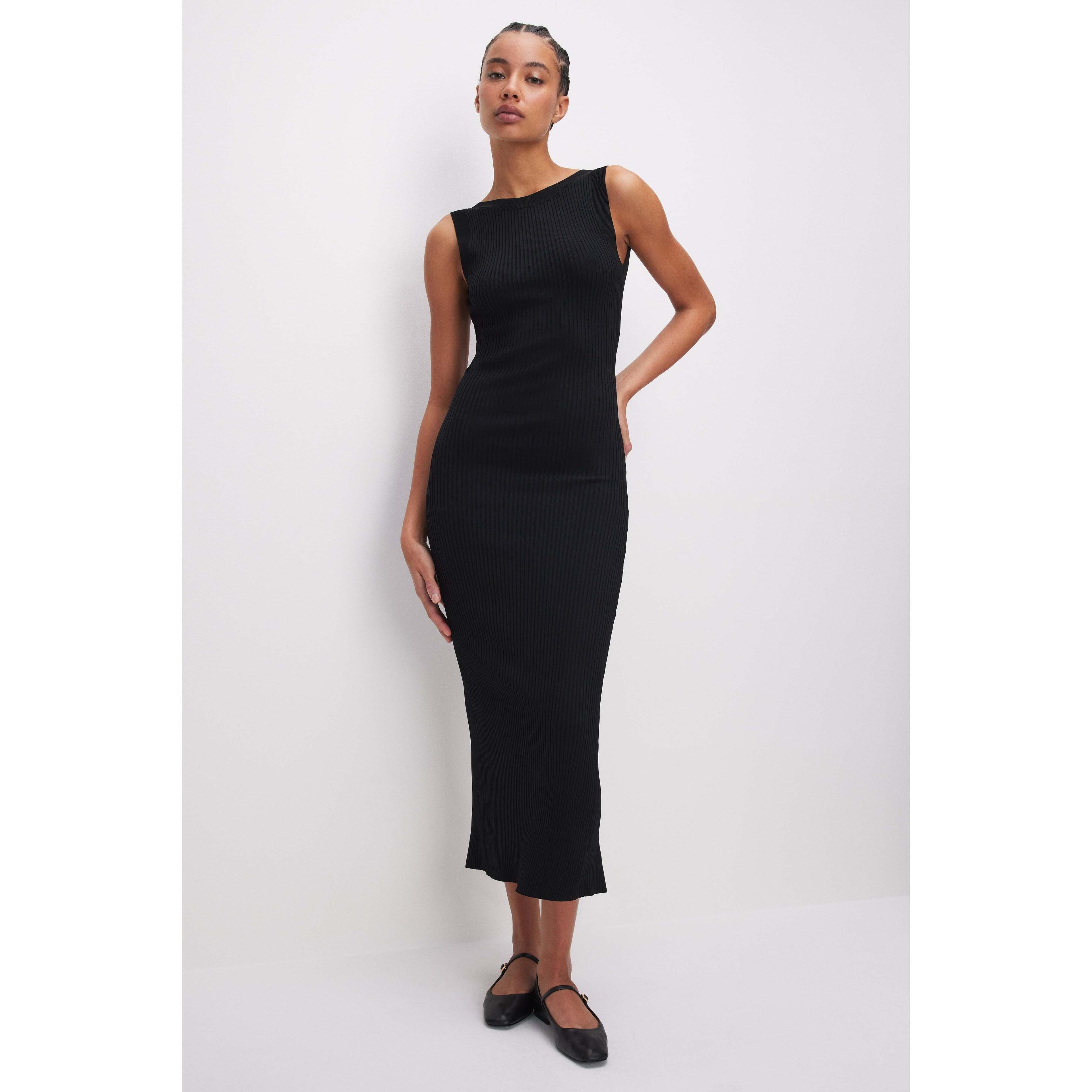 Womens Stretch Rib Scoop Back Midi Dress | Black, Size XL | Good American by Khlo Kardashian Product Image