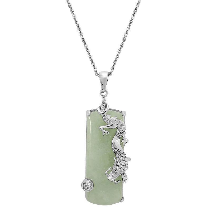 Sterling Silver Green Jade & Lab-Created White Sapphire Dragon Pendant Necklace, Womens Product Image