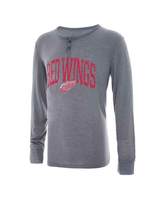 Mens Concepts Sport Gray Distressed Detroit Red Wings Takeaway Henley Long Sleeve T-shirt Product Image