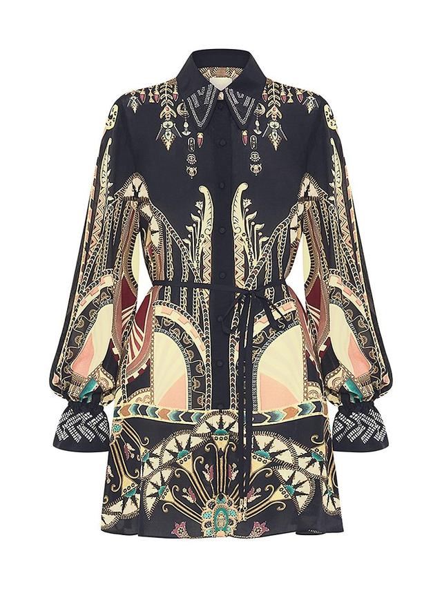 Womens Geometric-Print Long-Sleeve Shirt Minidress Product Image