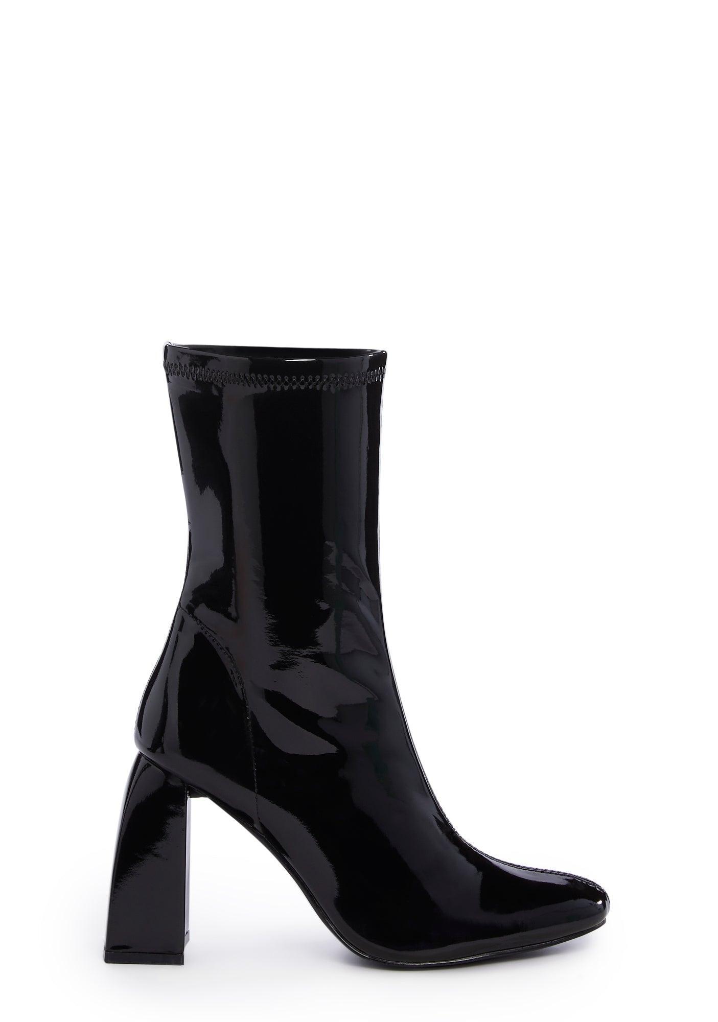 Patent Vinyl Vegan Leather Ankle Boots - Black Product Image