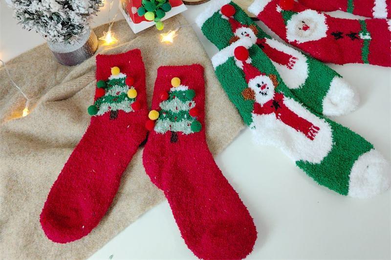 Christmas Cartoon Pom Pom Fleece Socks Product Image