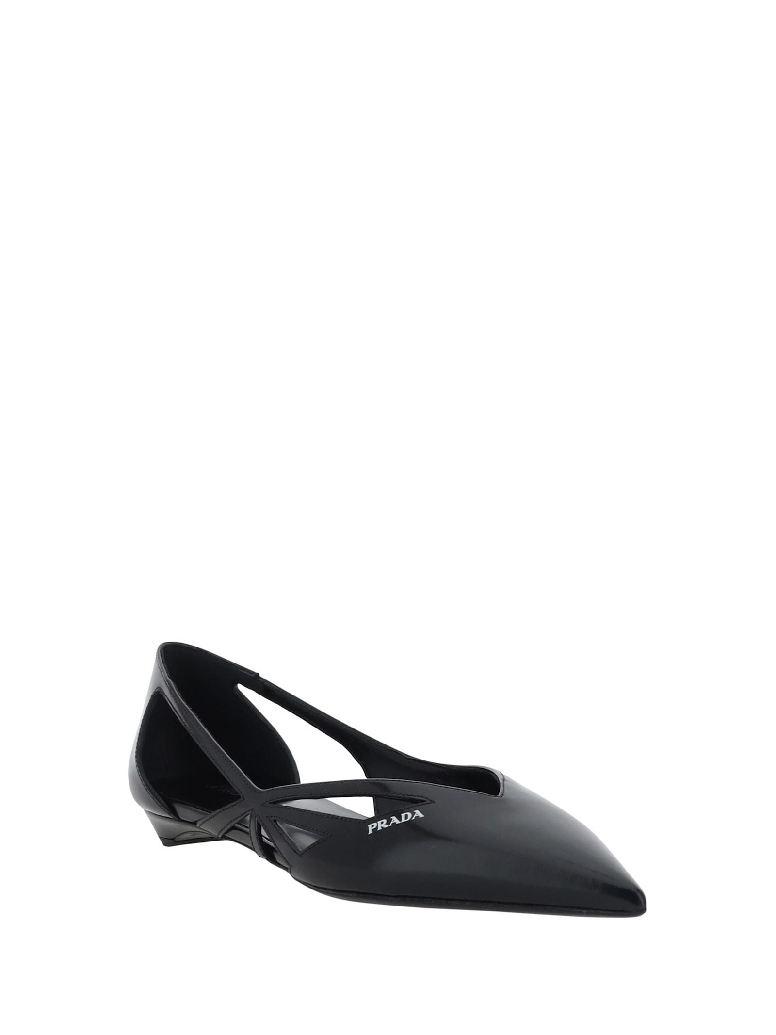 PRADA Strappy Pointed Toe Ballet Flat In Black Product Image