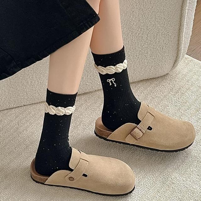 Bow Embroidered Ribbed Socks / Set Product Image