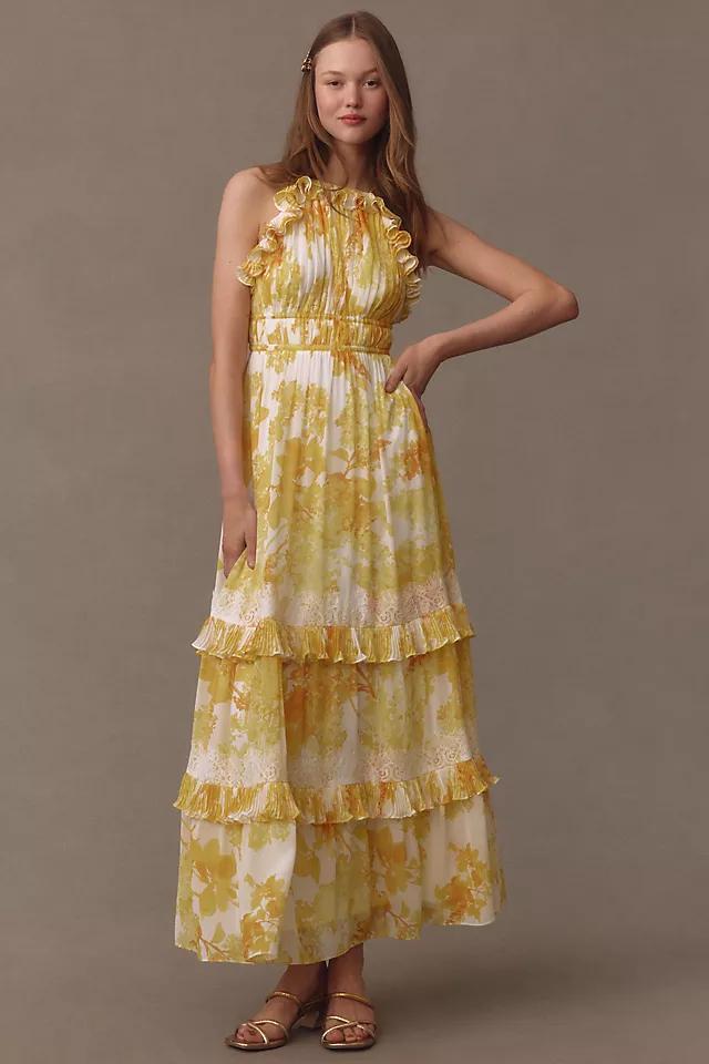 BHLDN Ava Chiffon High-Neck Ruffled Maxi Dress Product Image