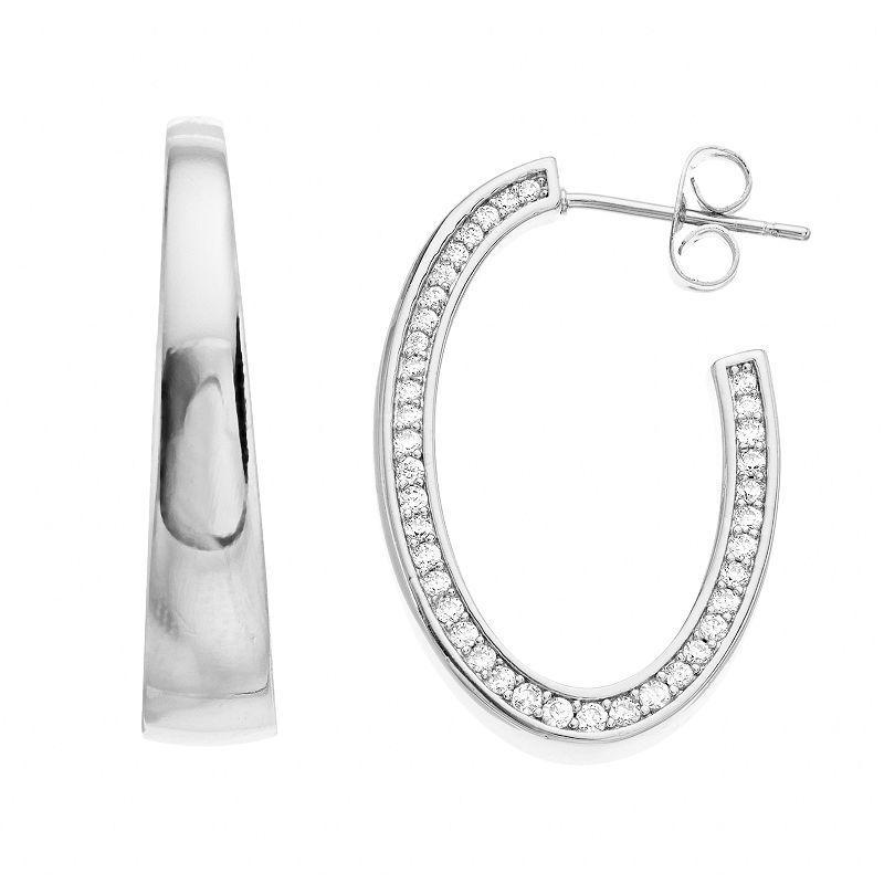 Sterling Silver Cubic Zirconia Tapered C-Hoop Earrings, Womens Product Image