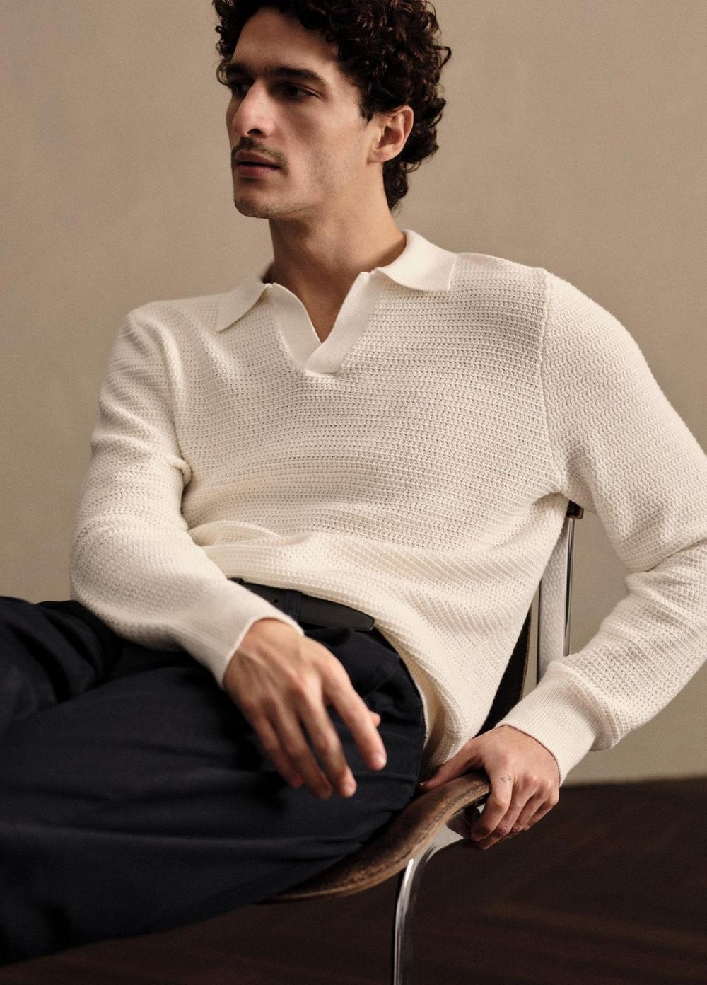 Craftsman-Rib Cotton-Cashmere Johnny-Collar Sweater Product Image