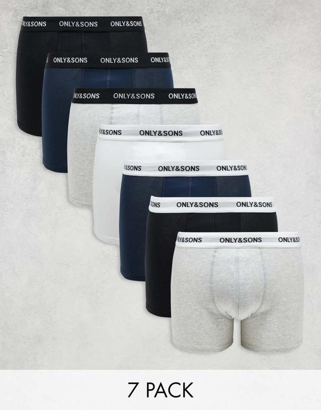 ONLY & SONS 7 pack briefs in black gray navy & white Product Image