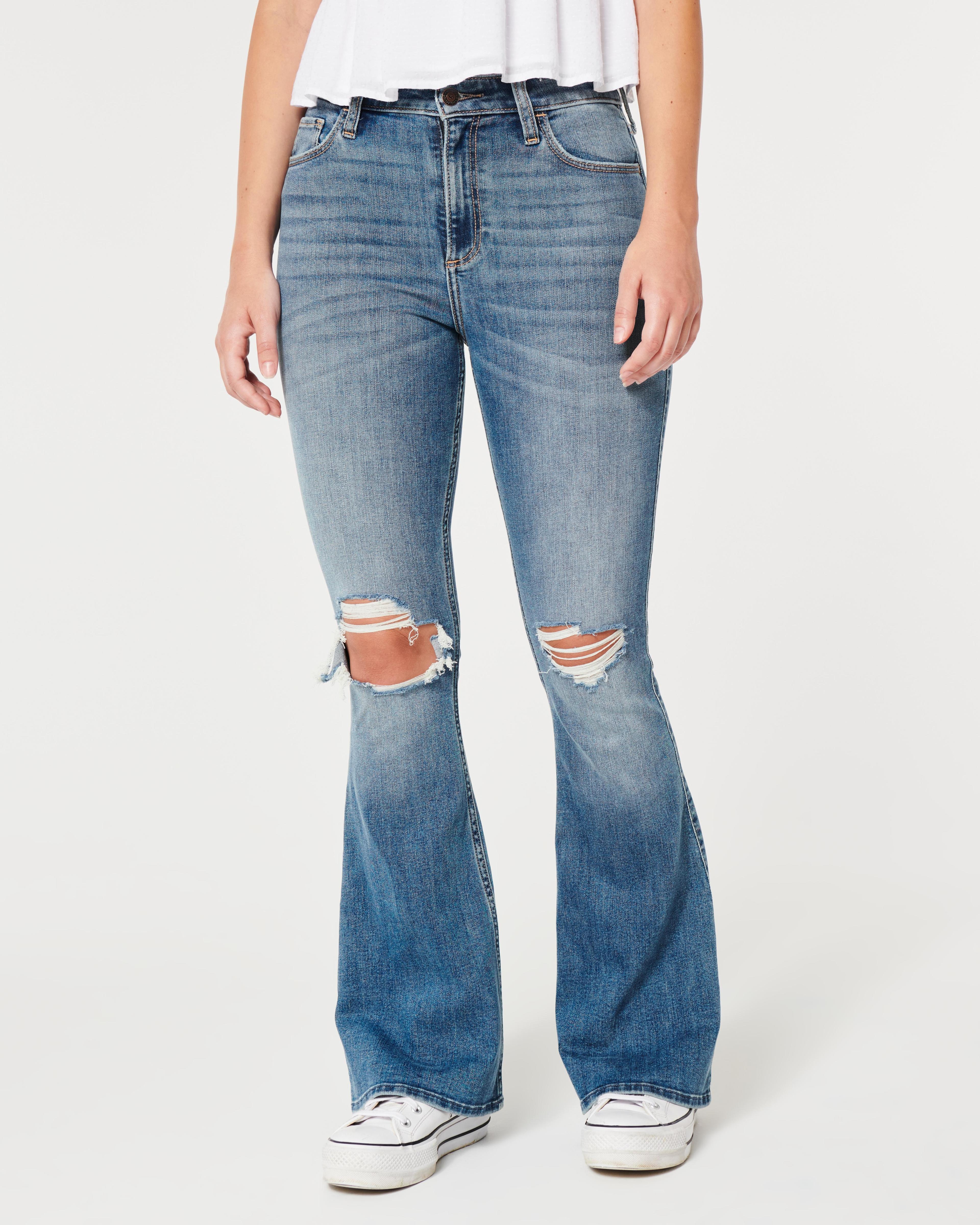 Curvy High-Rise Ripped Medium Wash Flare Jeans Product Image