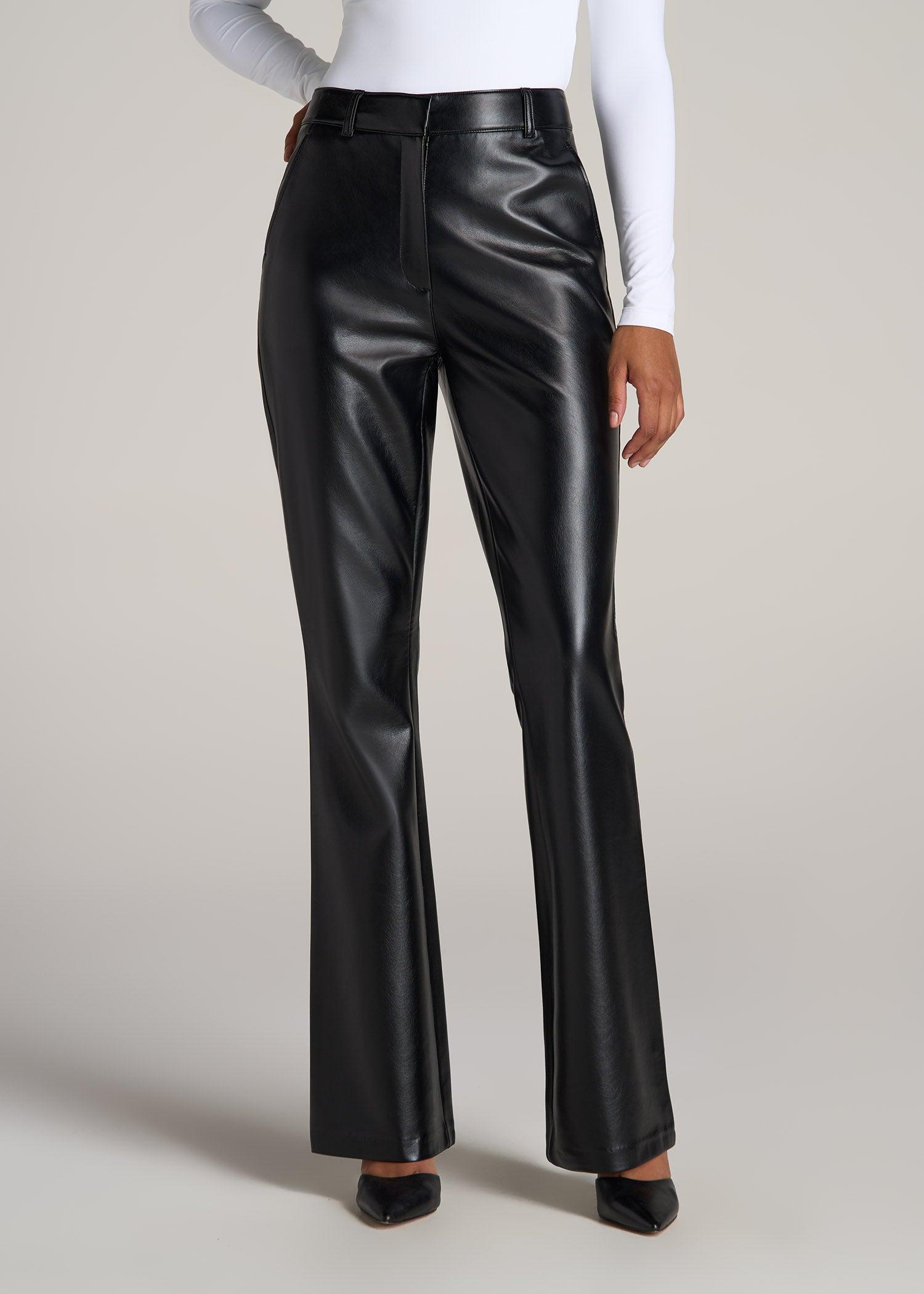 High Rise Flare Faux Leather Pants for Tall Women in Black product image