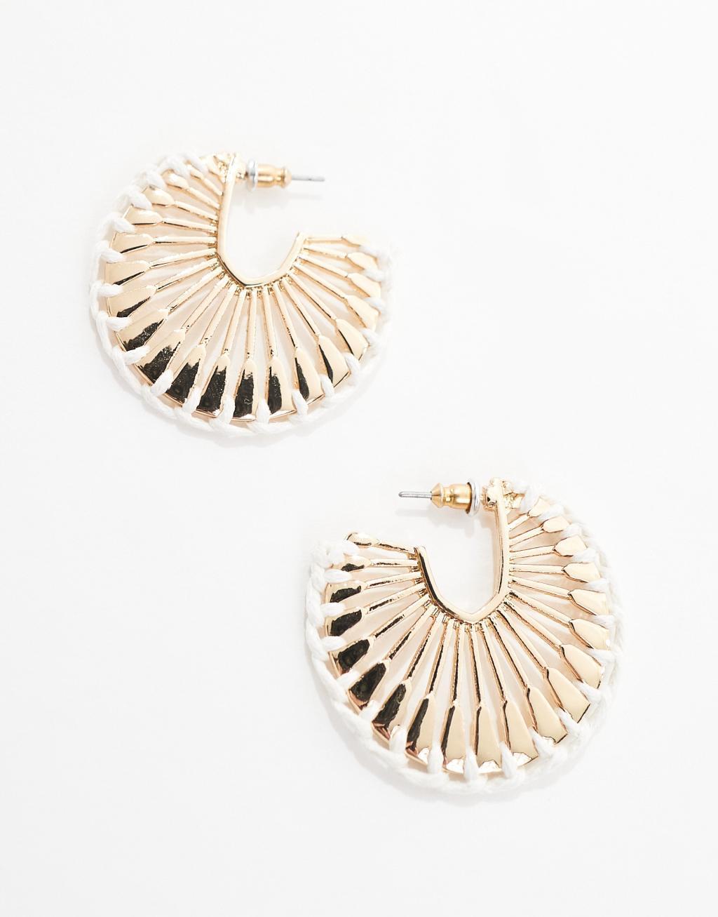 ASOS DESIGN hoop earrings with stitch edge detail in gold tone Product Image