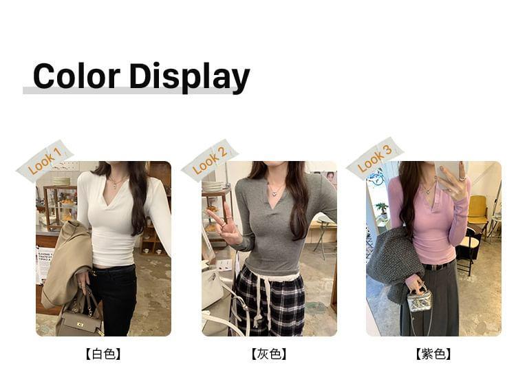 Long Sleeve V-Neck Plain Tee Product Image