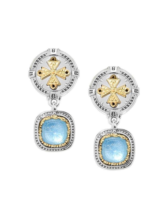 Womens Dome Sterling Silver, 18K Gold, Blue Spinel & Crystal Mother-Of-Pearl Doublet Earrings Product Image