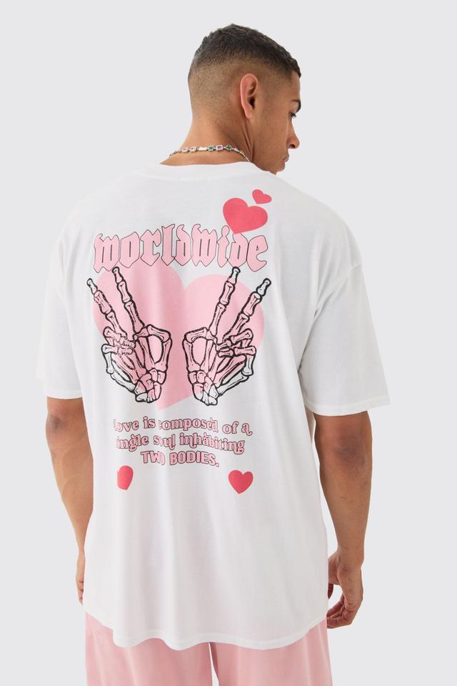 Oversized Extended Neck Heart Skeleton Back Print T-shirt | boohooMAN USA Product Image