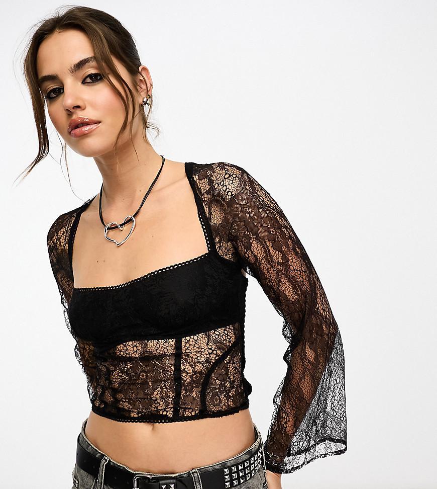 Reclaimed Vintage long sleeve lace corset top-Black Product Image