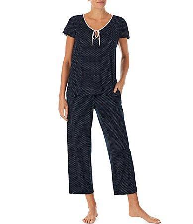 kate spade new york Short Sleeve Pin Dot Print Jersey Knit Cropped Pajama Set Product Image