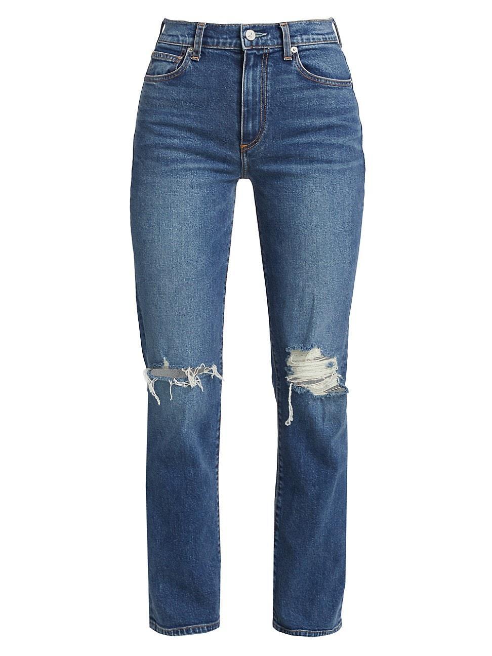 Womens Isla High-Rise Distressed Straight-Leg Jeans Product Image