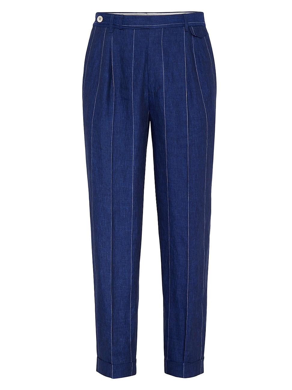 Mens Linen Wide Chalk Stripe Leisure Fit Trousers Product Image