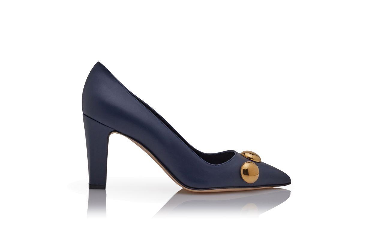 CHAPPA Navy Blue Calf Leather Pointed Toe Pumps Product Image